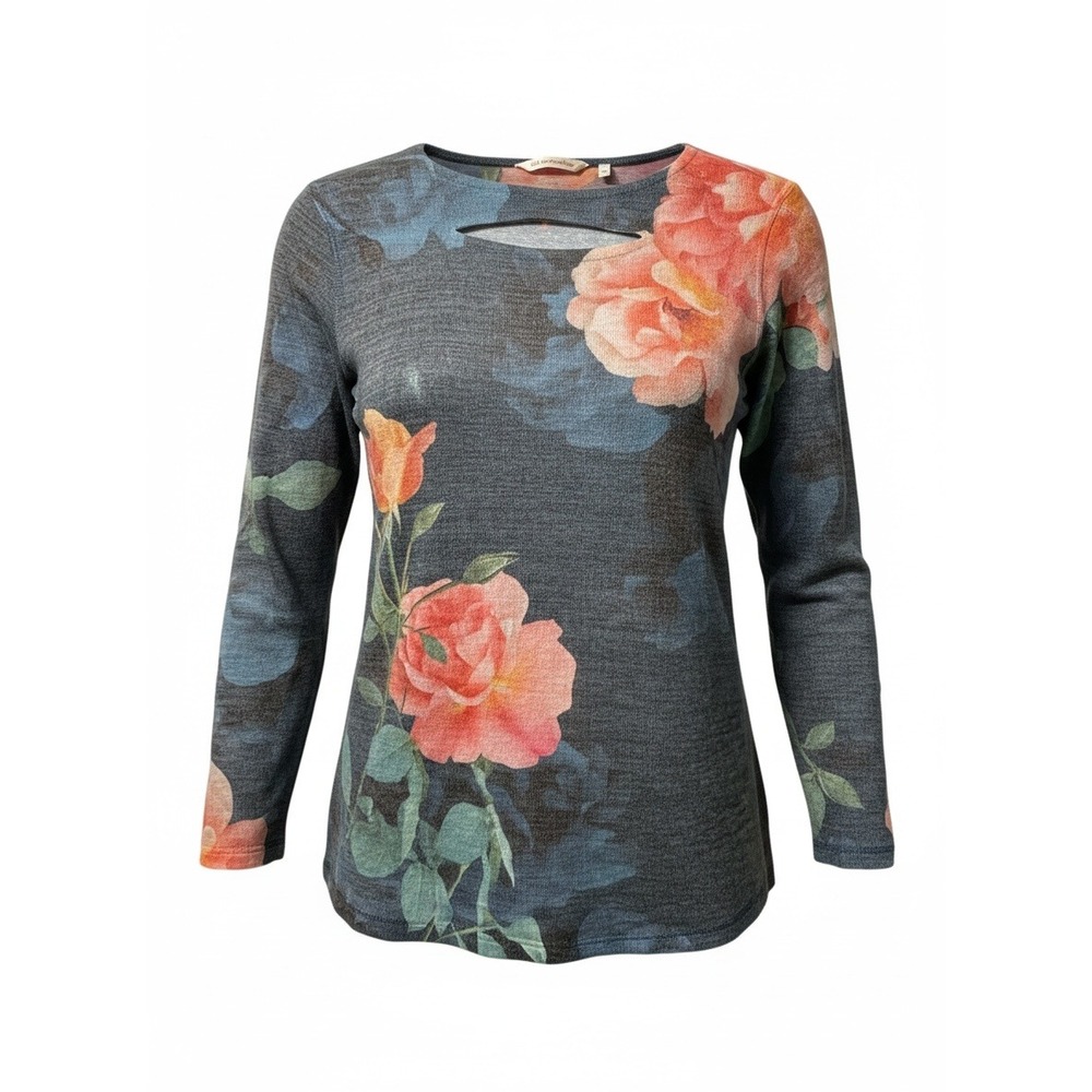 Soft Surroundings Top Womens XL Blue Excellent Floral Keyhole Long Sleeve 28N33
